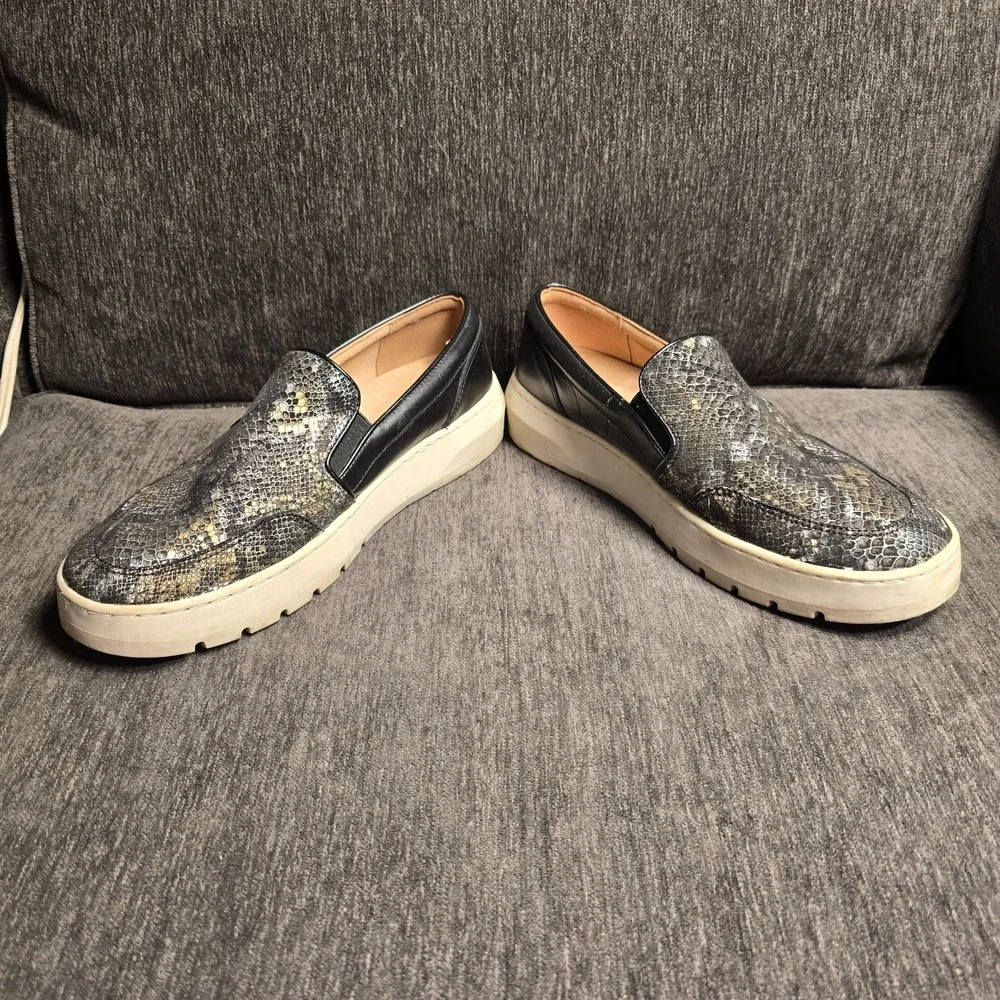Vionic Dinora Boa Snakeskin Print Leather Slip On Platform Sneakers Black 8.5
